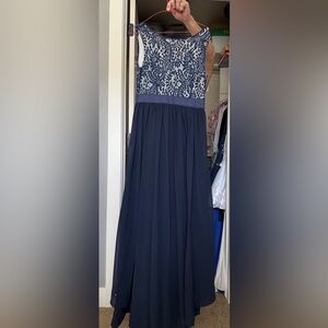 long navy blue lace dress